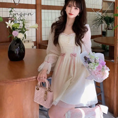 Ingvn - Spring Autumn Elegant Princess Dress Women Sweet Dot Party Long Sleeve Fairy Female Casual