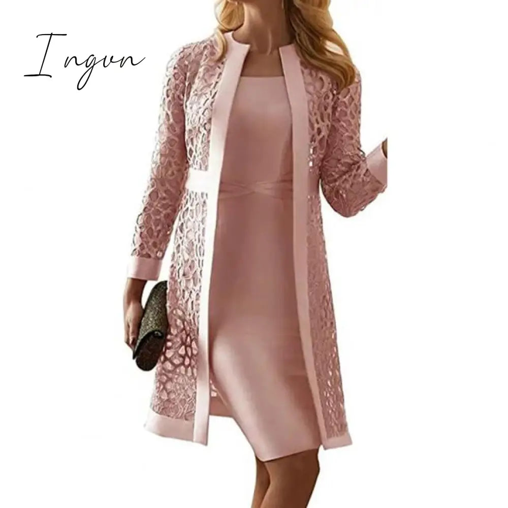 Ingvn - Spring Autumn Two Piece Dress Women Long Sleeve Knee Length Jacket Mother Of The Bride