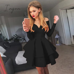 Ingvn - Spring Autumn Women Solid Long Sleeve Sexy Clubwear V - Neck Off Shoulder Evening Party