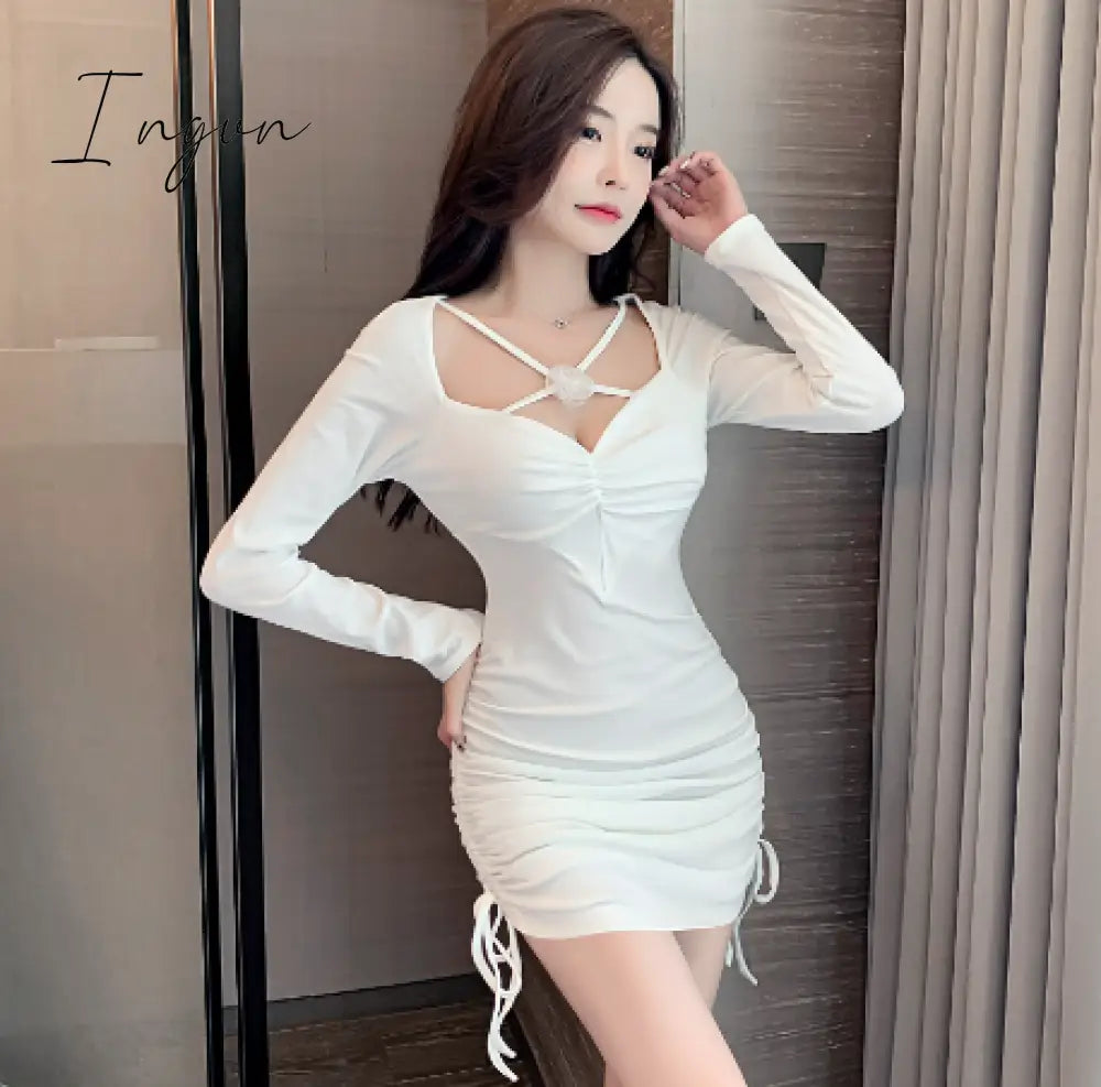 Ingvn - Spring Korean Sexy Party Mini Dress Women White Casual Vintage Sweet Elegant Female New