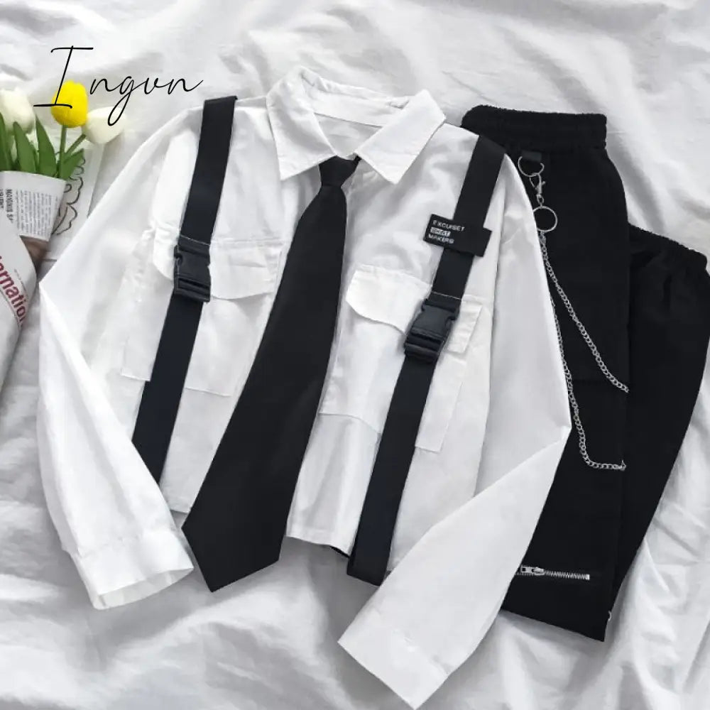 Ingvn - Spring Outfits 2023 Trends Harajuku Women Shirts And Blouses Feminine Tie Pocket Top Casual
