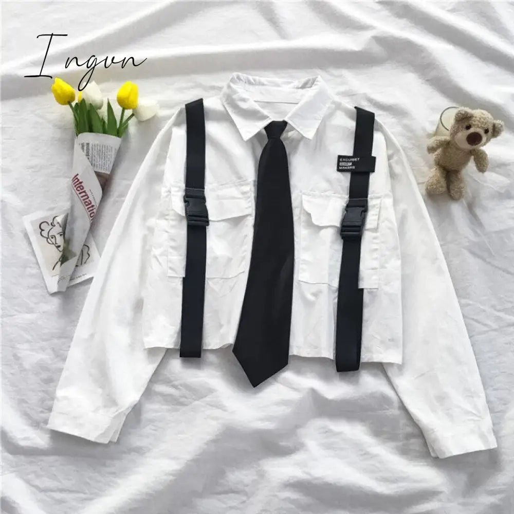 Ingvn - Spring Outfits 2023 Trends Harajuku Women Shirts And Blouses Feminine Tie Pocket Top Casual