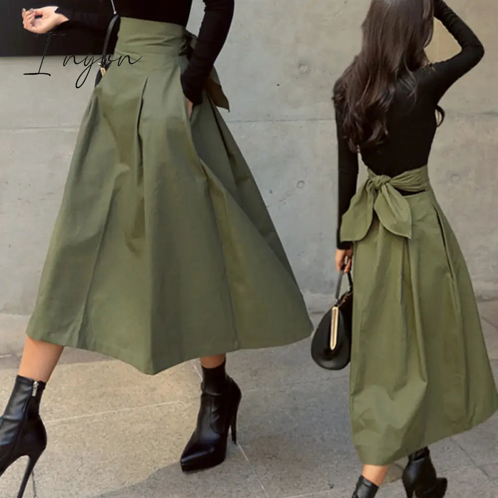 Ingvn - Spring Outfits Trends Skirts Womens Korean Fashion Solid Color Big Swing Ladies Skirt Long
