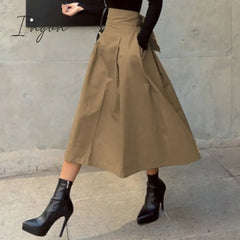 Ingvn - Spring Outfits Trends Skirts Womens Korean Fashion Solid Color Big Swing Ladies Skirt Long