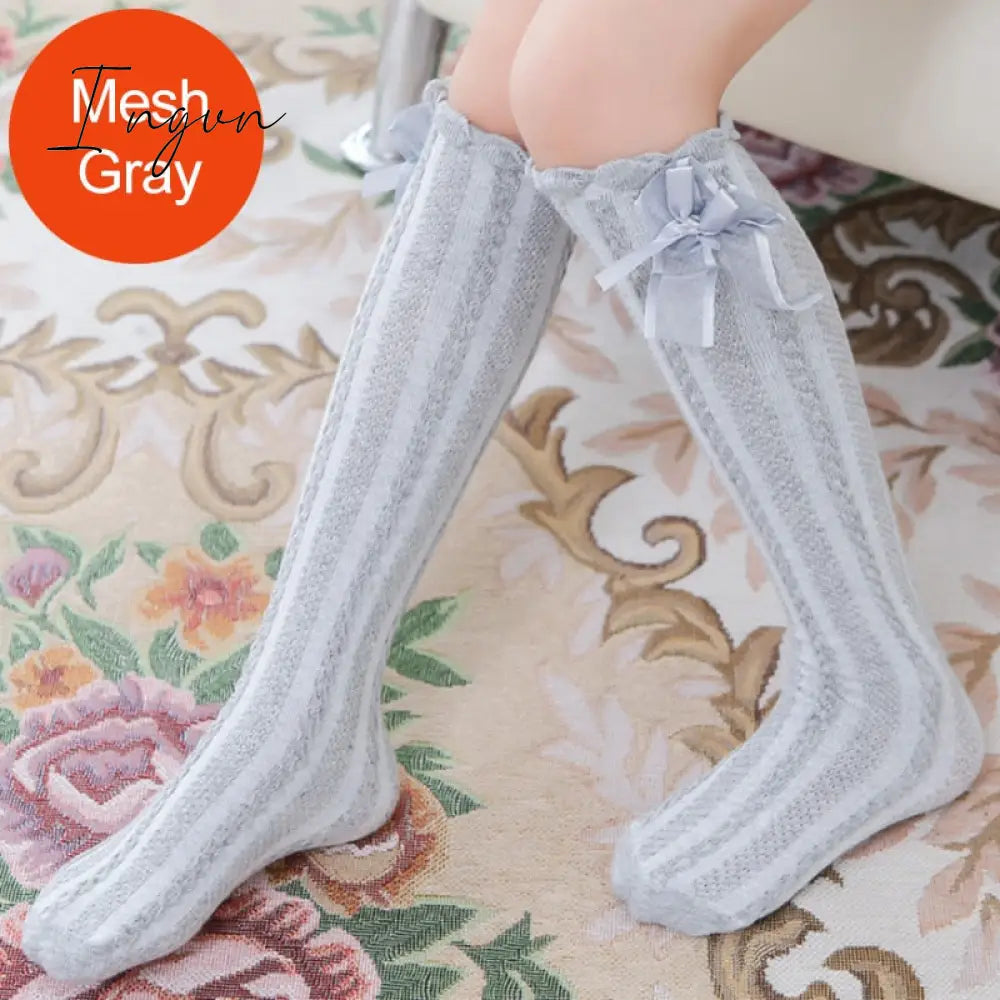 Ingvn - Spring Summer Girls Knee High Socks For Kids Children Bowknot Mesh Breathable Long Tall