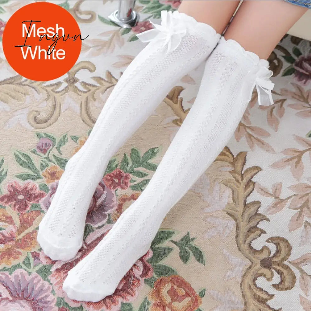 Ingvn - Spring Summer Girls Knee High Socks For Kids Children Bowknot Mesh Breathable Long Tall