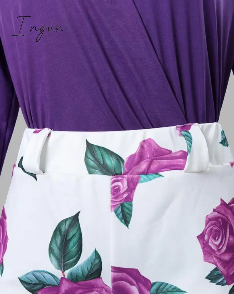 Ingvn - Spring Women Flower Printing Long Sleeve Pant Sets 2 Piece Set