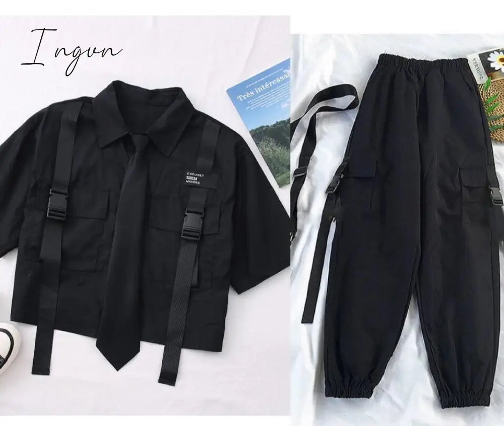 Ingvn - Spring Womens Fashion Autumn Streetwear Pants High - Waist Straight Ribbon Cargo Student