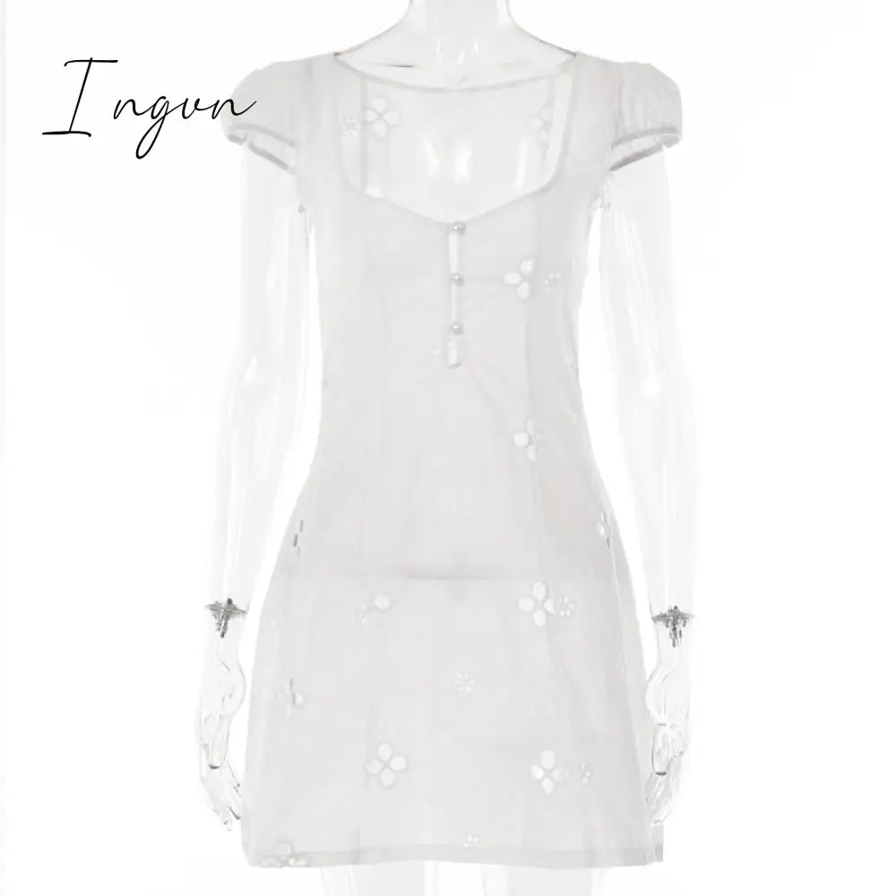 Ingvn - Square Collar Black Mini Dresses 2023 Summer Sexy High Waist Short Sleeve Beachwear Bodycon