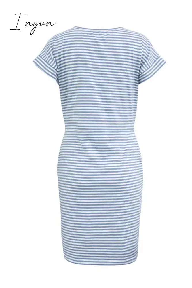 Ingvn - Striped Knot Design Grey Midi Dress(5 Colors) Dress