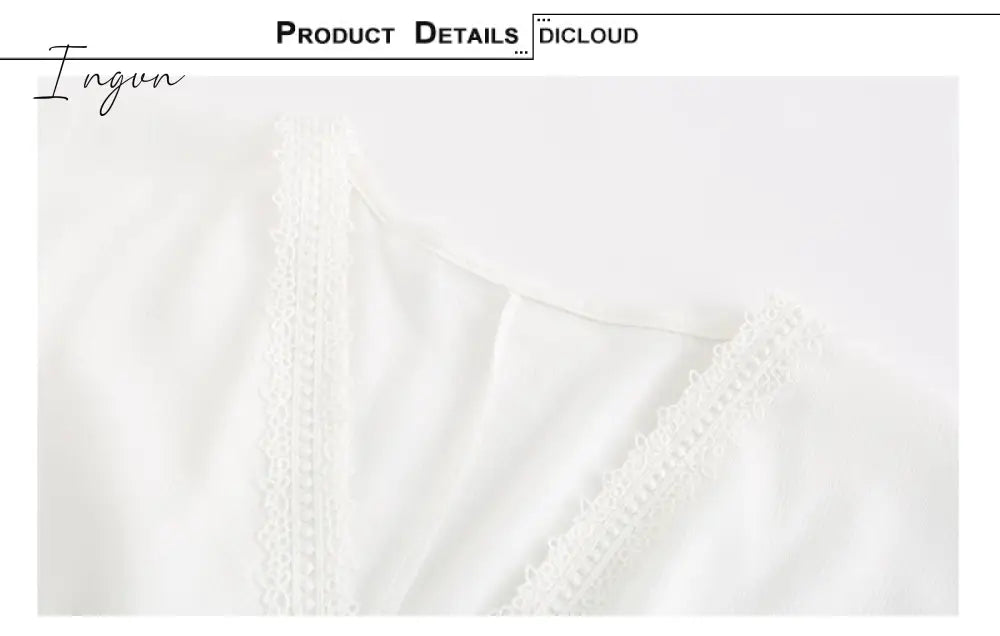 Ingvn - Summer Dresses For Women Sexy Plunge V Neck Women’s Dress White Lace Long Sleeve Mini