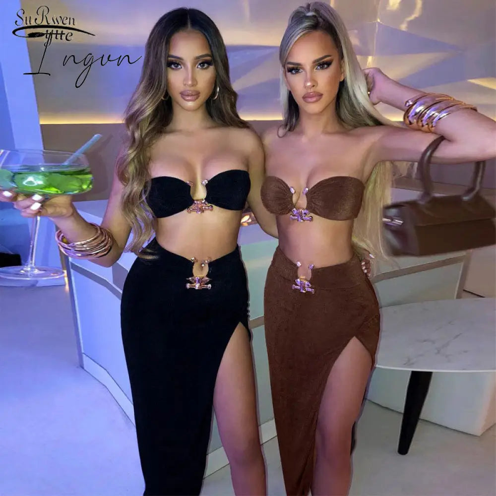 Ingvn - Summer Outfits One Shoulder Hollow Out High Split Sexy Dress Elegant Women Party Club