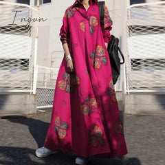 Ingvn - Summer Stylish Women Vintage Long Sleeve Loose Sundress Casual Maxi Dress Kaftan Femme