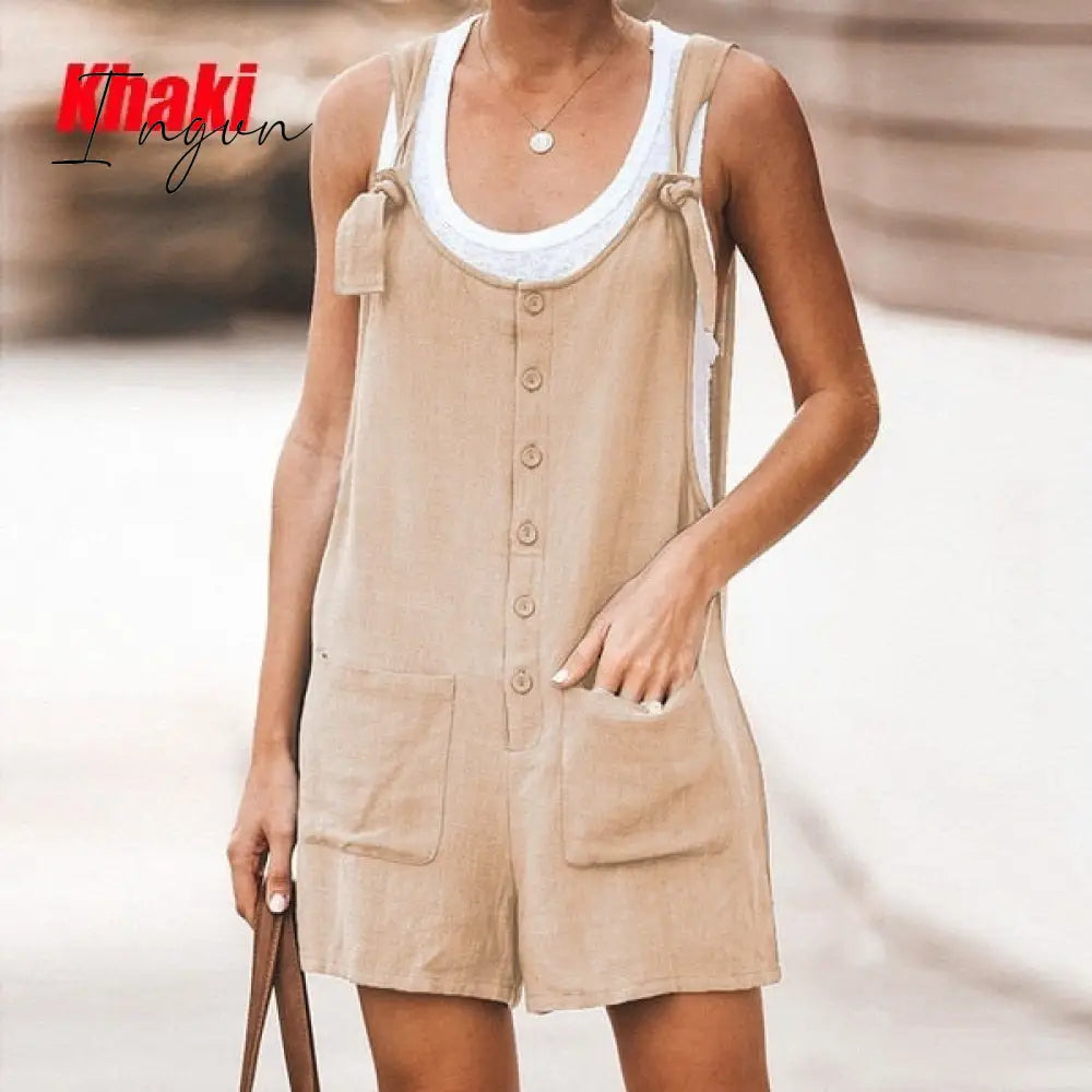 Ingvn - Summer Women Sleeveless Overalls Elegant Jumpsuits Romper Casual Vintage Ladies Short Pants