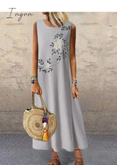 Ingvn - Sundress Women Summer Dress Printing Sexy Midi Plus Size Casual Linen Loose Sleeveless