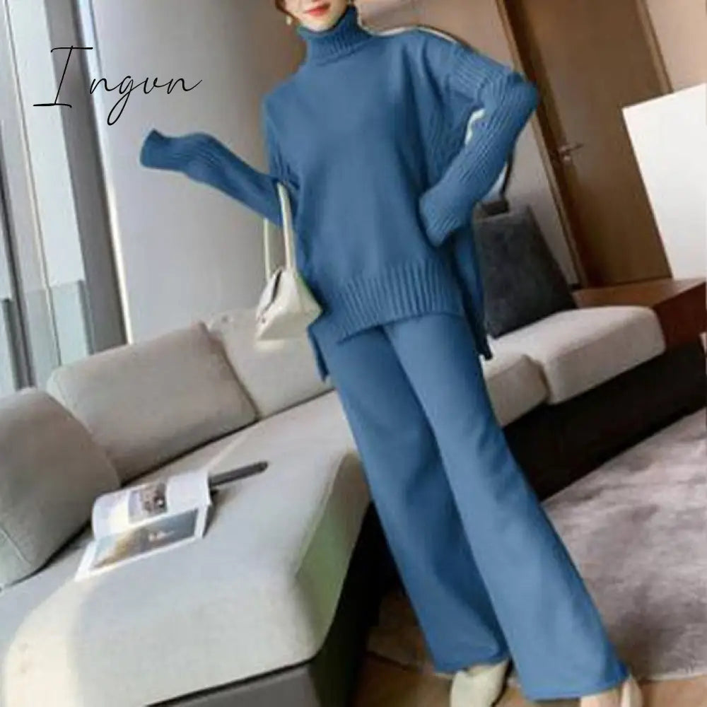 Ingvn - Sweater Set Women Tracksuit Spring Autumn Knitted Suits 2 Piece Warm Turtleneck Pullovers