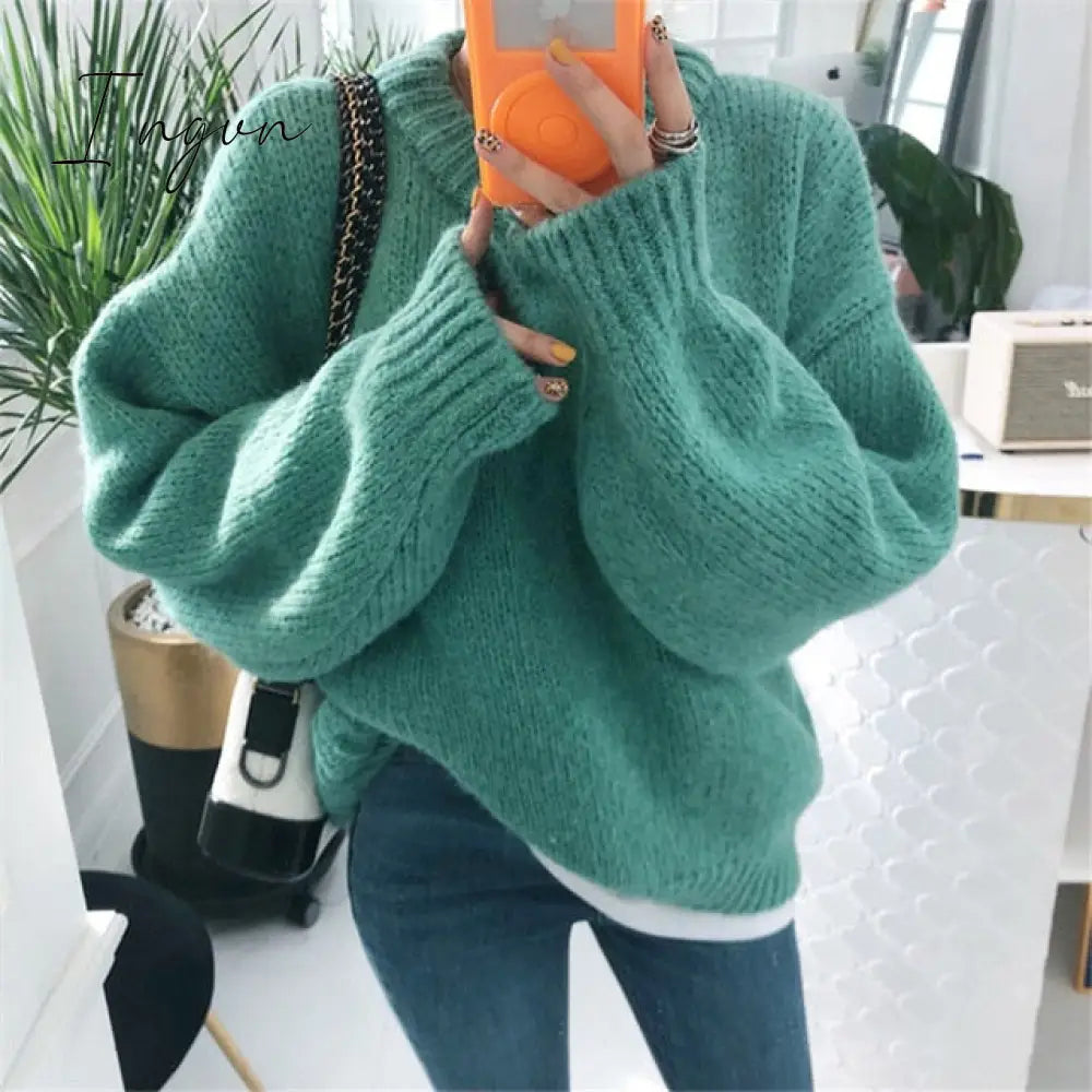 Ingvn - Sweater Women Autumn Winter Solid O Neck Pullover Sweaters Korean Style Knitted Long Sleeve