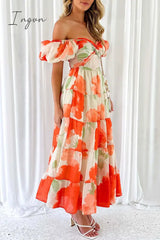 Ingvn - Sweet Elegant Floral Hollowed Out Off The Shoulder Printed Dress Dresses Dresses/Floral
