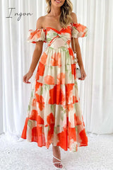 Ingvn - Sweet Elegant Floral Hollowed Out Off The Shoulder Printed Dress Dresses Dresses/Floral