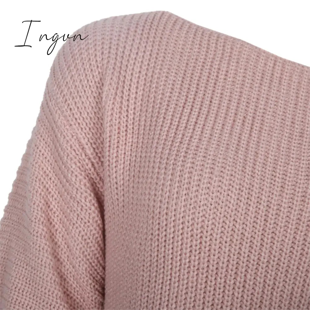 Ingvn - The Hottest Ladies Casual Off - Shoulder Lantern Sleeve Knitted Sweater Dress