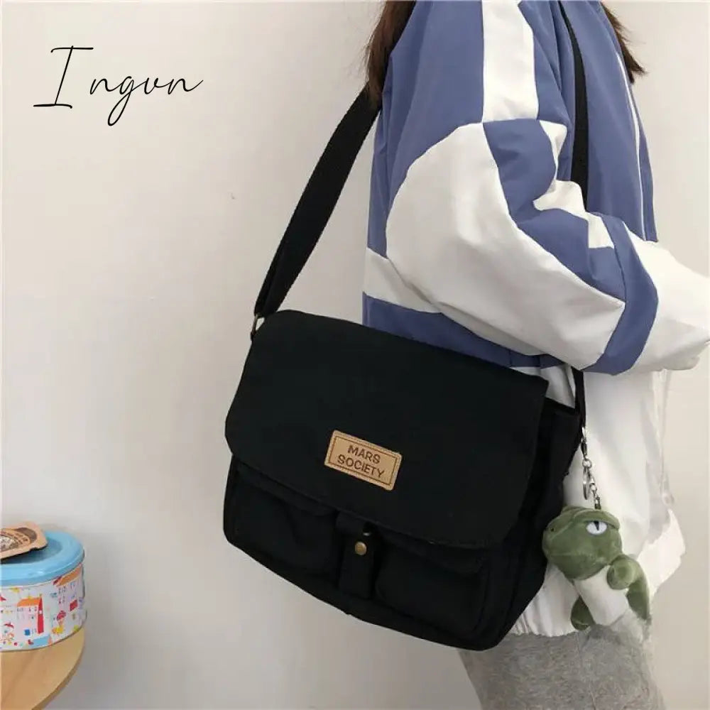 Ingvn - Top Canvas Bag Youth Ladies Messenger Female Students Handbags Shoulder Solid Color Letter