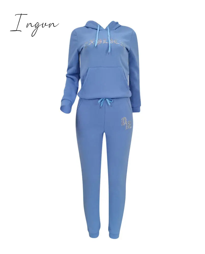 Ingvn - Tracksuit 2 Piece Women Set Oversize Hoodies Sweatshirt Loose Sweatpants Joggers Sport Suit