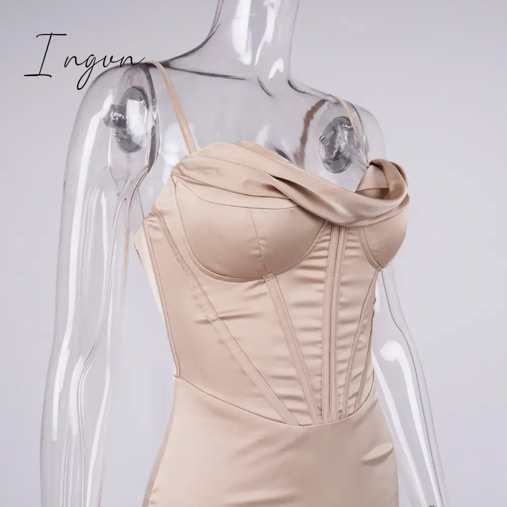 Ingvn - Trends High Quality Giyu Night Clubwear Party Satin White Dresses Women Summer Sexy Bodycon