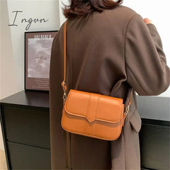 Ingvn - Trendy Saddle Shoulder Bag Women Pu Leather Crossbody Simple Solid Color Flap Messenger