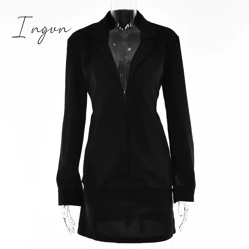 Ingvn - Turn - Down Collar Button Women Two Piece Set Brown Long Sleeve Top High Waist Skirt Autumn