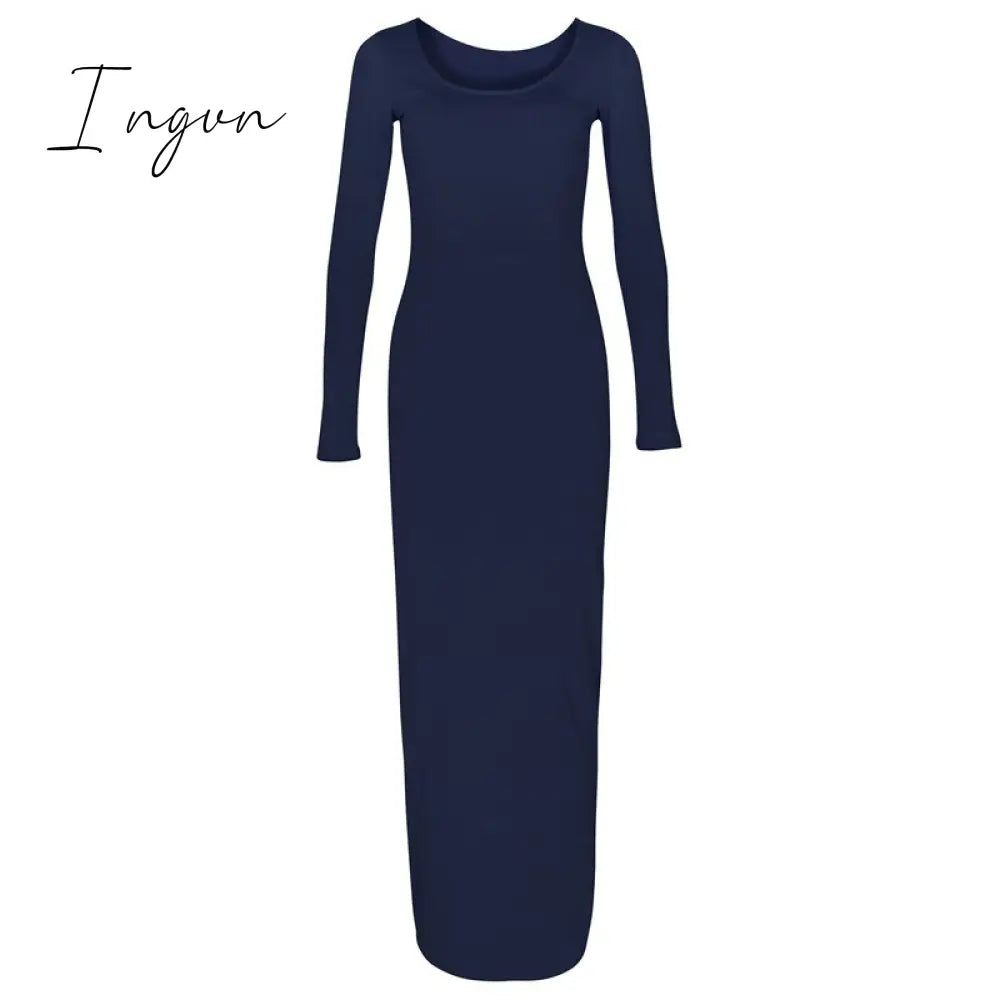 Ingvn - Turtleneck Long Dress Autumn Winter Muslim Elegant Office Lady Skinny Sleeve Bodycon Casual