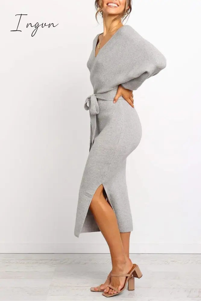 Ingvn - V Neck Backless Sweater Dress(5 Colors) Dress