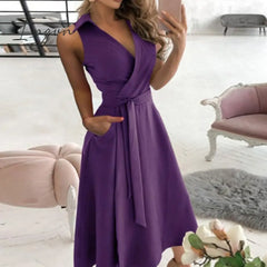Ingvn - V Neck Long Sleeve Spring Summer Printed Dress Purple 1 / S