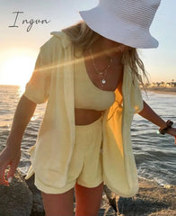 Ingvn - Velvet Beach Two Piece Set Women Tracksuit Loungewear Casual Cardigan Top Summer Outfits