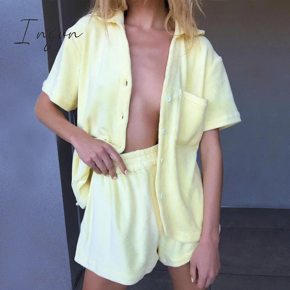 Ingvn - Velvet Beach Two Piece Set Women Tracksuit Loungewear Casual Cardigan Top Summer Outfits