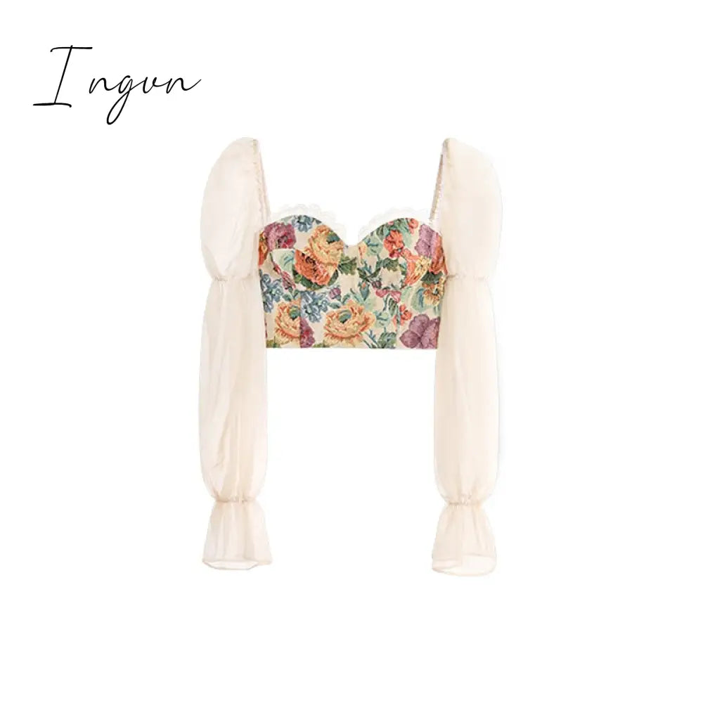 Ingvn - Vintage Corset Tops + Mini Skirts 2 Piece Dress Set Women Elegant Blouse Y2K Crop Top