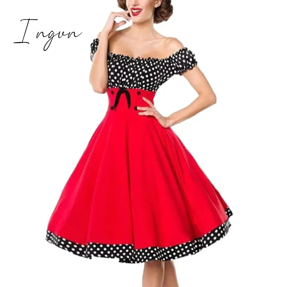 Ingvn - Vintage Dress New Women Dress + Cape Retro Rockabilly 50S Style Two Piece Black Elegant