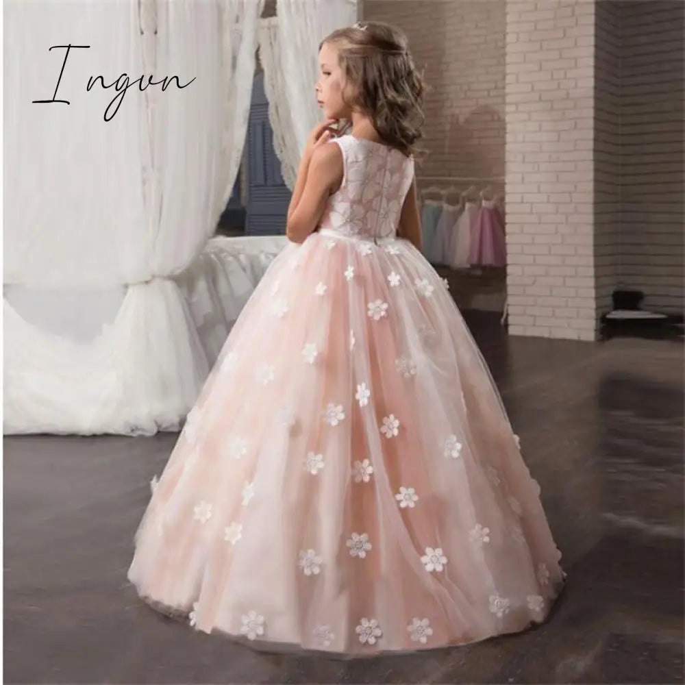 Ingvn - Vintage Flower Girls Dress For Wedding Evening Children Princess Party Pageant Long Gown