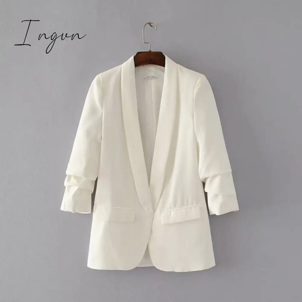Ingvn - White Blazer Women Suits Spring Summer Three Quarter Sleeve Thin Jacket Leisure Pink Milky