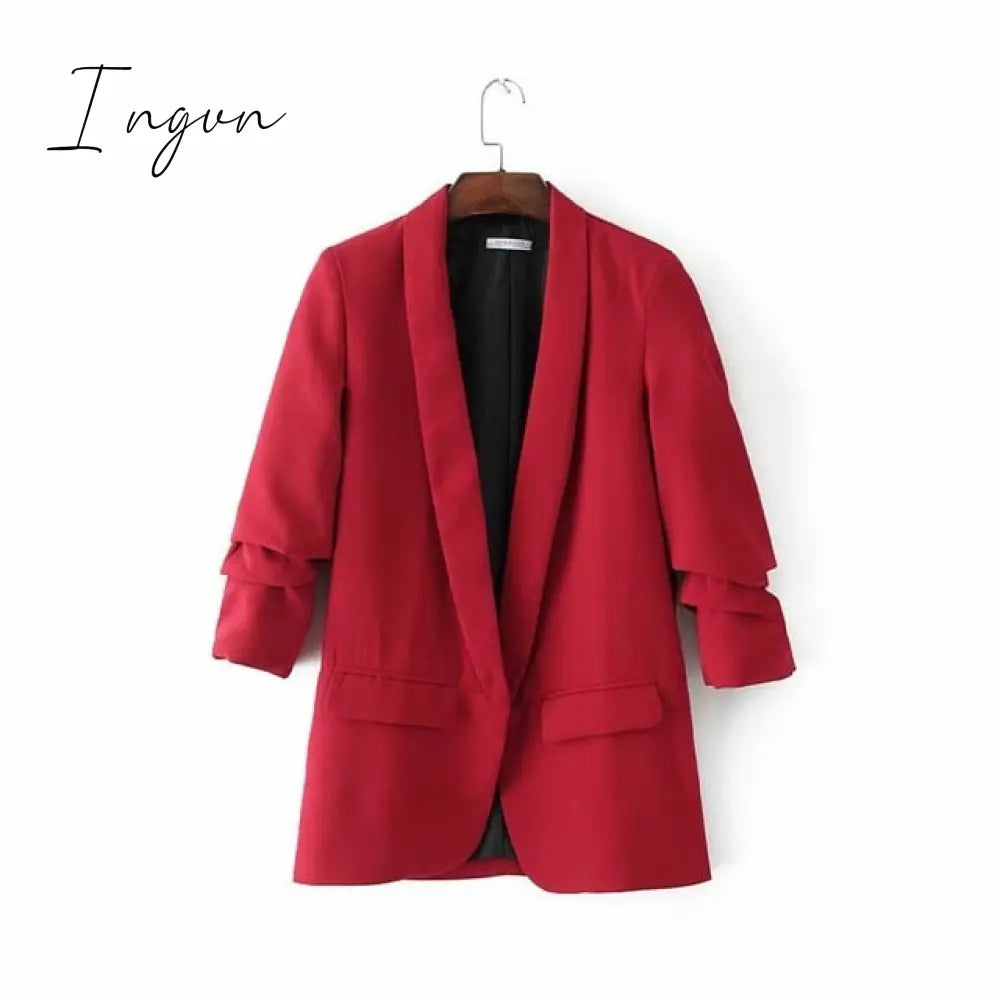 Ingvn - White Blazer Women Suits Spring Summer Three Quarter Sleeve Thin Jacket Leisure Pink Red / M