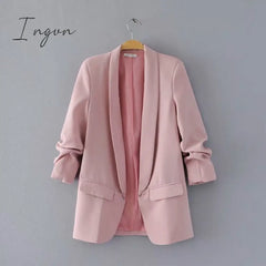 Ingvn - White Blazer Women Suits Spring Summer Three Quarter Sleeve Thin Jacket Leisure Pink / S