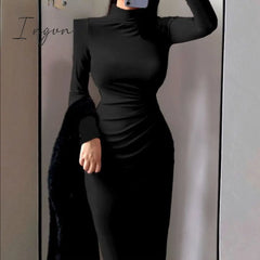 Ingvn - Women Autumn Turtleneck Dress Female Slim Elastic Oversized Basic Bodycon Sweater Ladies