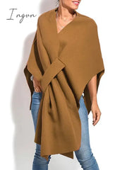 Ingvn - Women Coats Autumn Winter Loungewear Three Quarter Batwing Sleeve Fashion Shawls V-Neck