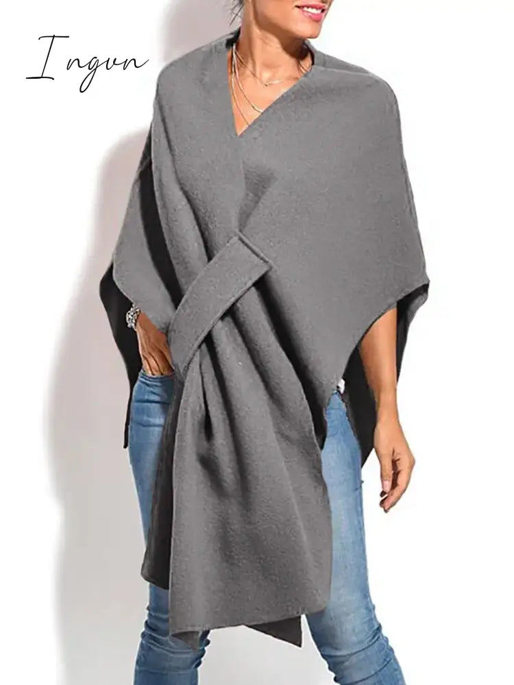 Ingvn - Women Coats Autumn Winter Loungewear Three Quarter Batwing Sleeve Fashion Shawls V-Neck