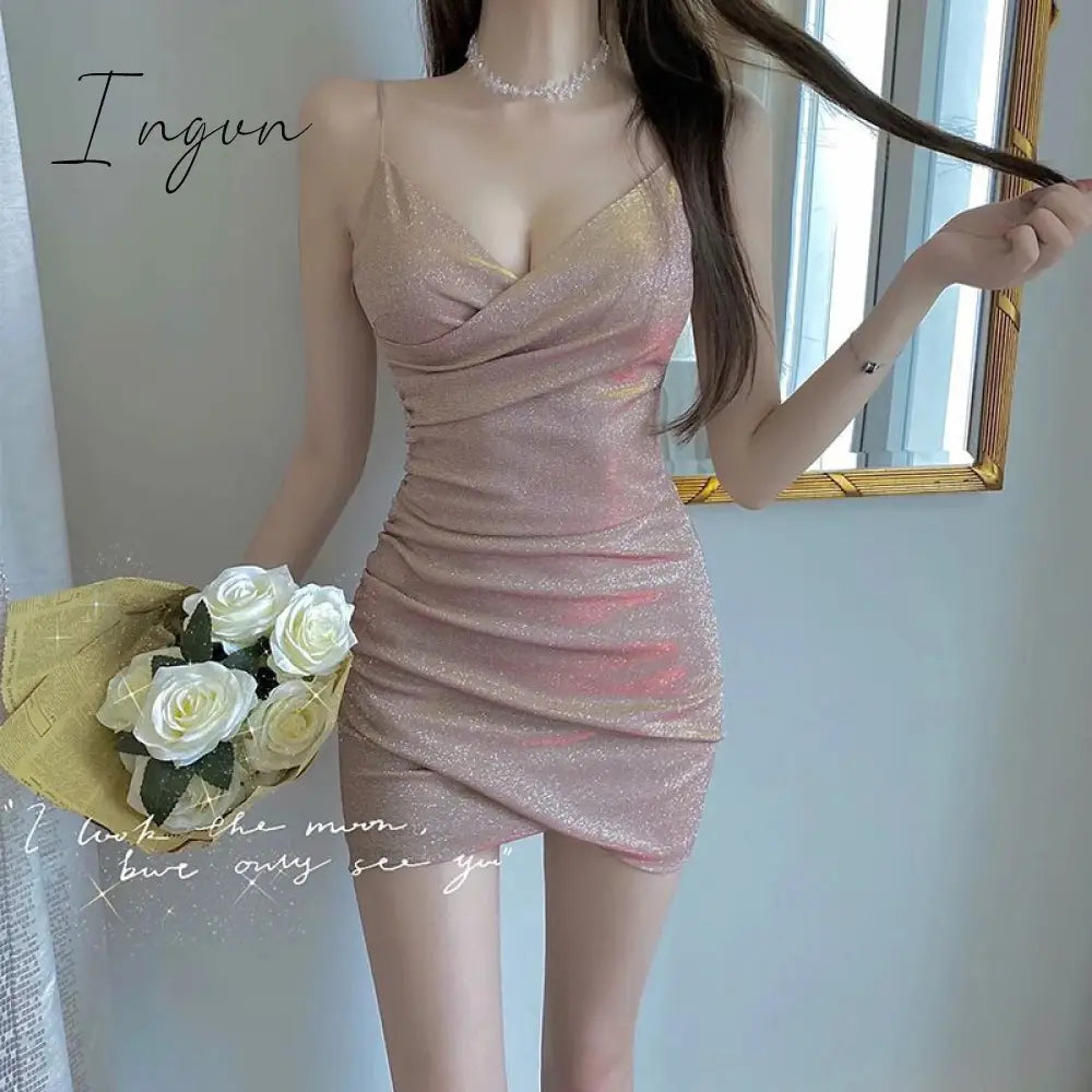 Ingvn - Women Fashion Spaghetti Strap Mini Dress Slip Sexy Slim Fit Bodycon Party Sequins Short New