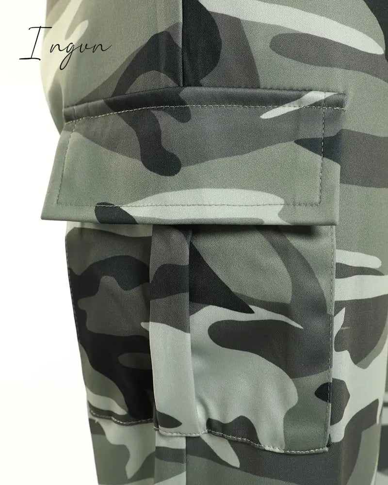 Ingvn - Women Fashion Spring Summer Camouflage Print Drawstring Pocket Design Cargo Pants Casual