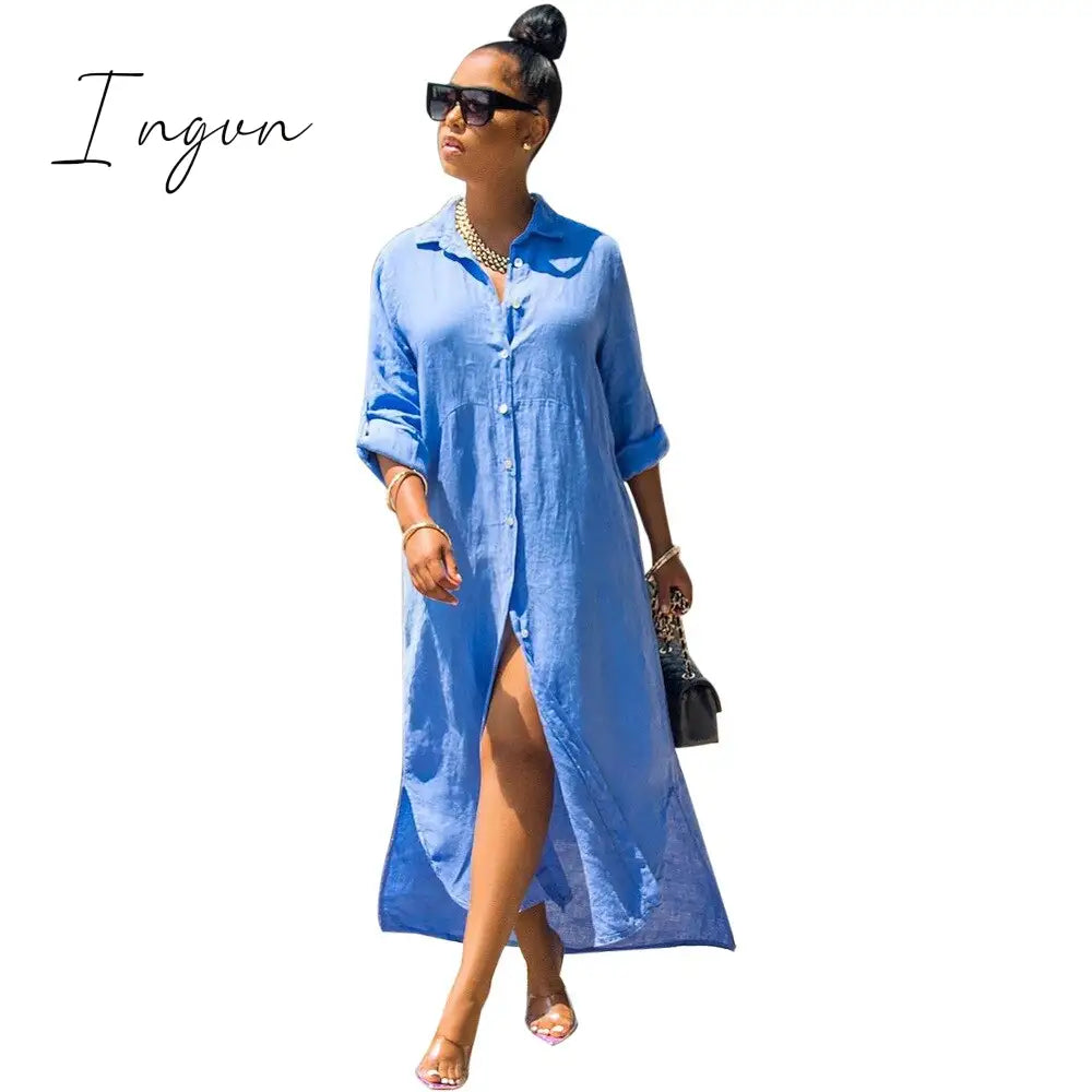 Ingvn - Women Fashionable Shirt - Style Button Dress Ladies Casual Long Street Large Size Loose