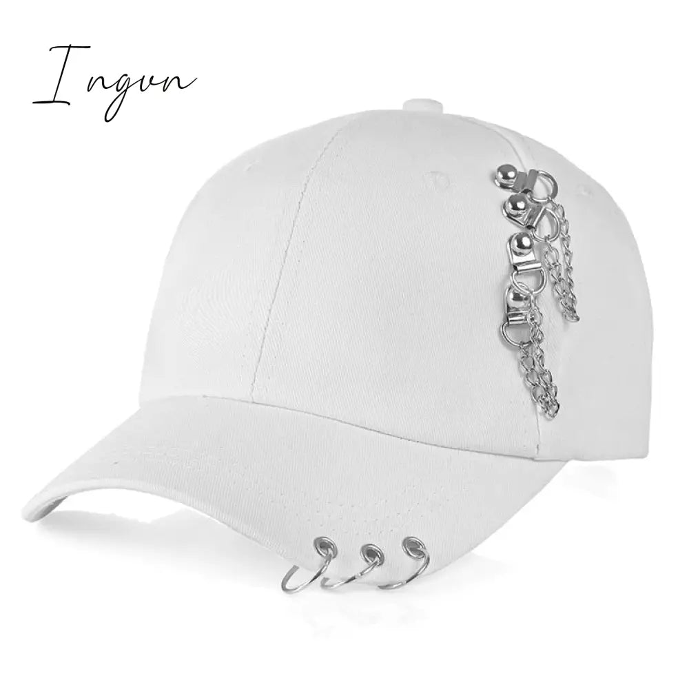 Ingvn - Women Men Fashion Baseball Cap With Rings Kpop Bts Snapback Trucker Hat Dad White