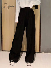 Ingvn - Women Retro Solid Color Wild Straight Wide Leg Pants Female Spring New Korean Fashion High