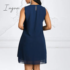 Ingvn - Women’s Shift Dress Knee Length Sleeveless Solid Color Layered Spring & Summer Plus Size