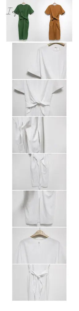 Ingvn - Women’s Summer Cotton Bodycon Vintage Long Dress Female Short Sleeve Bandage Vestidos